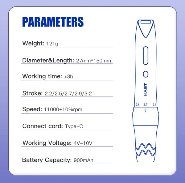 $75 OFF! 🔥 PMU & FINE LINE TATTOO Mast Wireless Tattoo Machine - Adjustable Stroke ☻